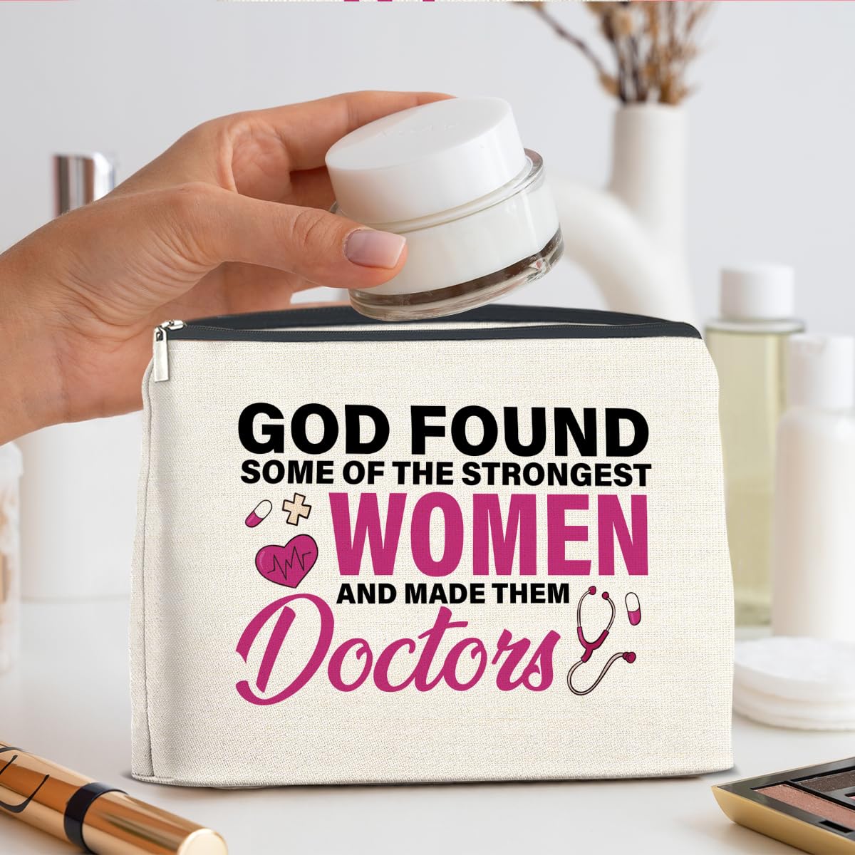 UPNEGE Doctor Gifts Makeup Bag, Thank You Gifts for Doctors, Medical Student Graduation Gift, New Doctor Gifts, God Found Some of the Strongest Women And Made Them Doctors Zipper Makeup Pouch