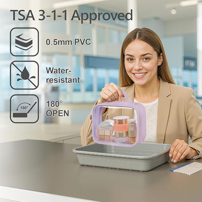 PACKISM Clear Makeup Bag Travel - TSA Approved Toiletry Bag, 2 Pack Purple