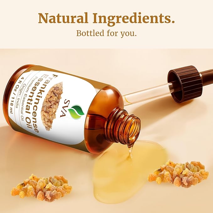 SVA Frankincense Essential Oil – 4 Fl Oz – for Diffuser, Skin & Hair Care – Ideal for Massage & DIY Blends – with Dropper