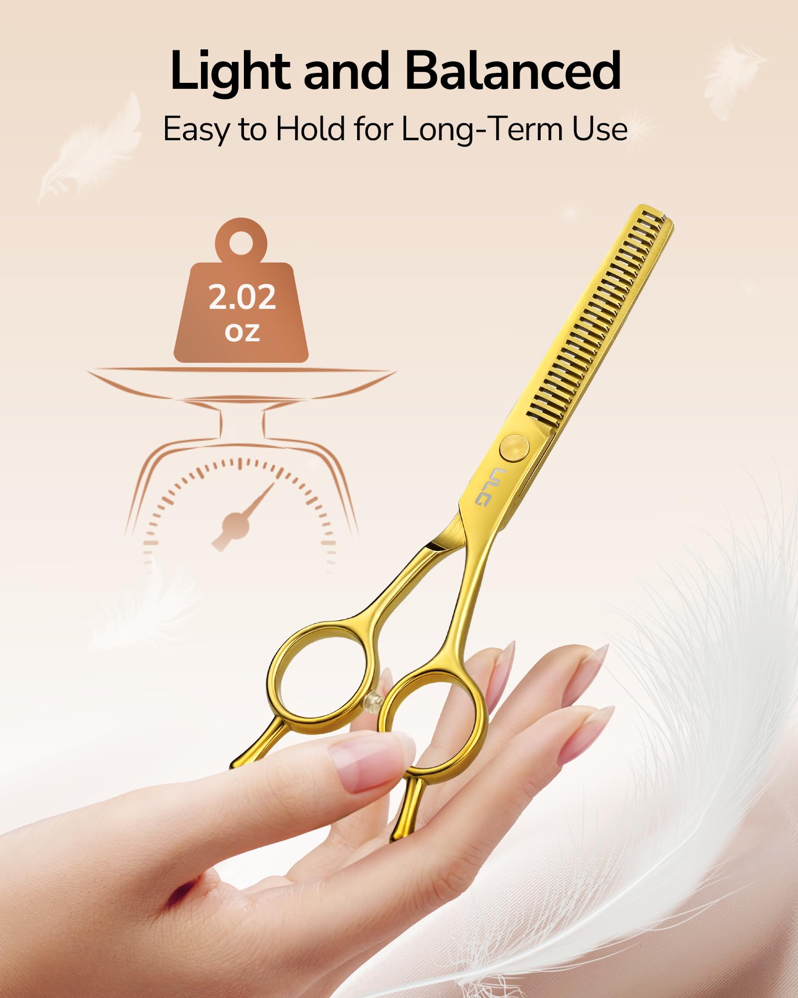 ULG Professional Texturizing & Thinning Shears - 6.5’’ Hair Cutting Scissors, Ultra Sharp Japanese Stainless Steel, Ambidextrous Ergonomic Handle for Barbers, Stylists, Salon & Home Use, Gold