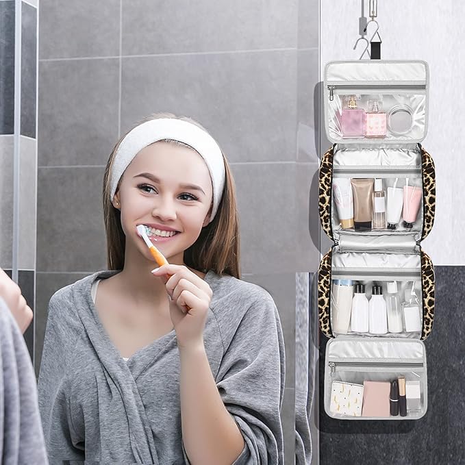 Bosidu Hanging Travel Toiletry Bag, Large Capacity Cosmetic Travel Toiletry Organizer for Women with 4 Compartments & 1 Sturdy Hook, Perfect for Daily Use/Valentines' Day