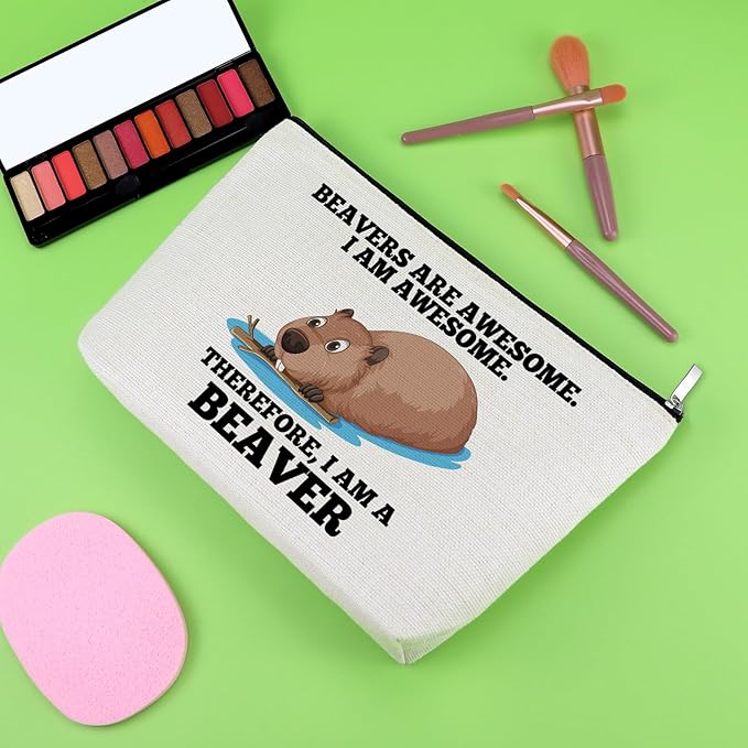 Gevody Beaver Gifts for Women Makeup Bag for Beaver Lovers Inspirational Gifts for Best Friend Cosmetic Bag Christmas Birthday Presents for Animal Lover Daughter Sister Coworker Travel Cosmetic Pouch