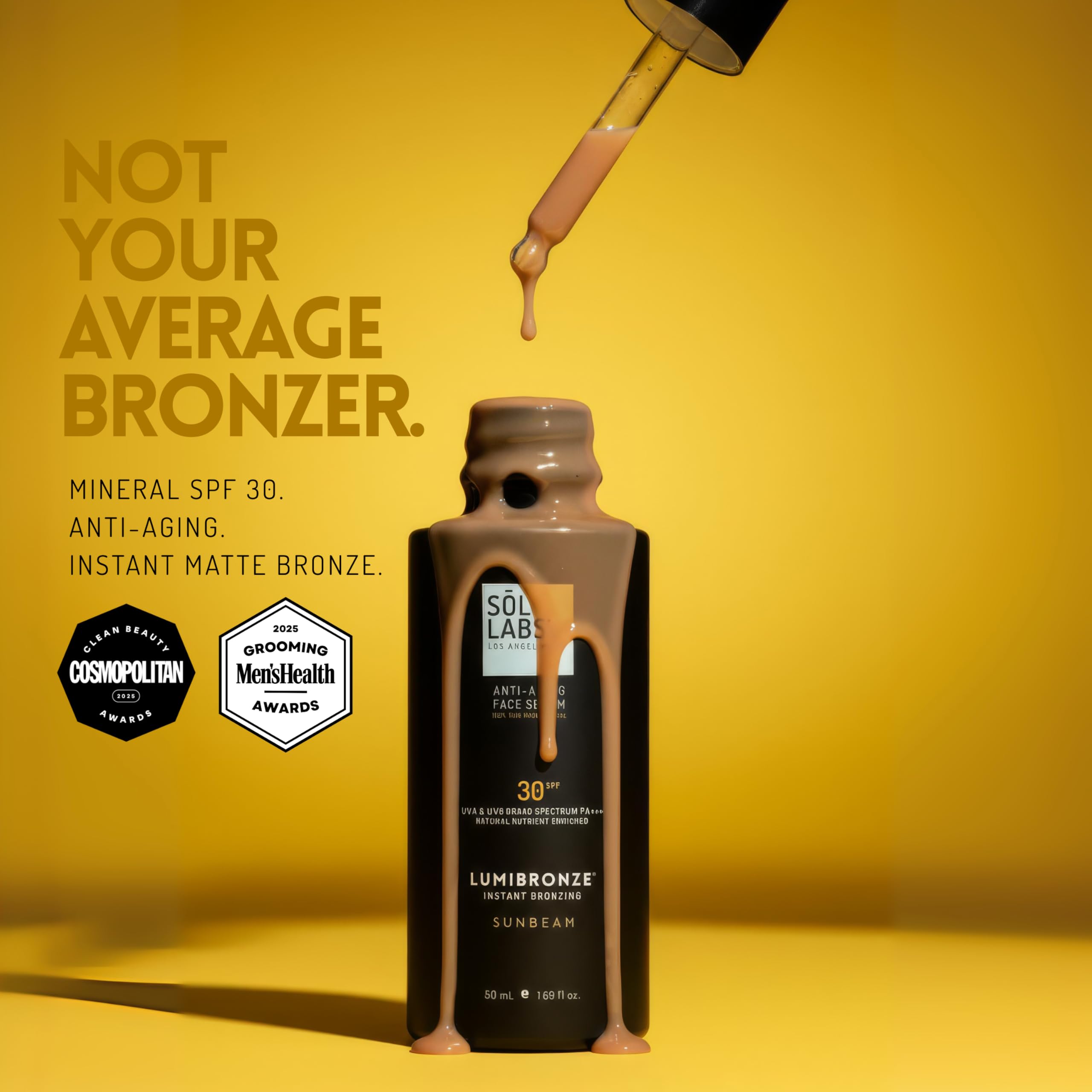 SOL LABS LUMIBRONZE SPF 30 Anti-Aging Bronzing Face Serum - Hydrating Tinted Mineral Sunscreen with Niacinamide, Hyaluronic Acid & Zinc Oxide - Matte, Non-Greasy Finish, Lightweight, Reef-Safe - 50ml