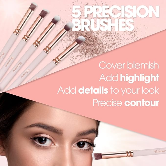 Lamora Kabuki Makeup Brush Set - 10 Essential Face, Eye, Precision Brushes