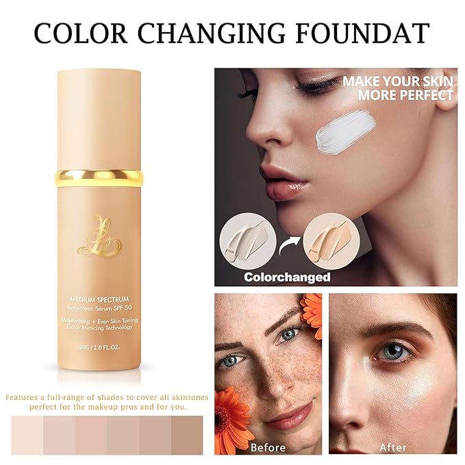SPRINGSKY 4-in-1 Color Changing Liquid Foundation SPF 50, Medium (SET 1)