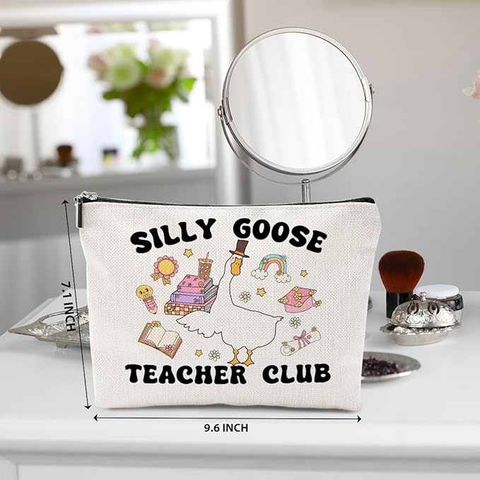 BQXH Teacher Gifts Makeup Bag, Funny Goose Cosmetic Bag, Teacher Appreciation Gift Organizer Zipper Pouch Retirement Graduation Novelty Gag Gift for Women Girls New Teachers Coworker Friends