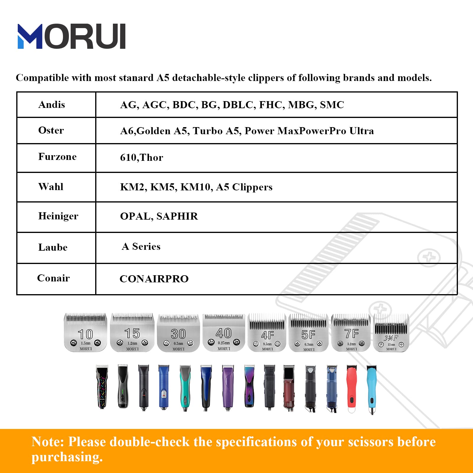 morui 3-3/4F Cut Length 1/2"(13mm) Detachable Pet Dog Clipper Blades UltraEdge Series Clipper Blades for Dog Grooming Compatible with Most Andis,Oster A5 Wahl KM Series Clippers