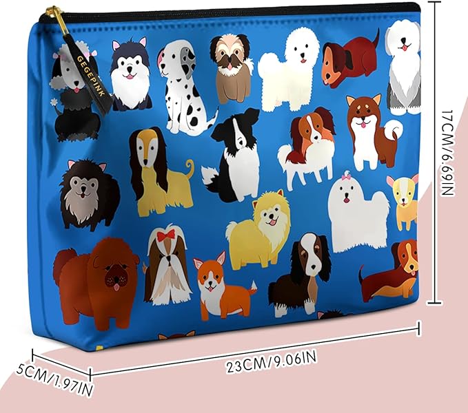 GEGEPINK Cute Makeup Bag for Purse Waterproof Cosmetic Bags for Women Funny Smooth Zipper Travel Toiletry Pouch 10X8 Inches-Cute Animal Dogs Makeup pouch