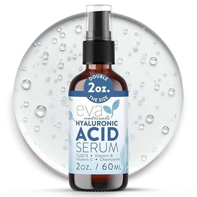 Eva Naturals Hyaluronic Acid Serum for Face – Lightweight Hydrating Facial Serum – Daily Moisturizer with Vitamin B5 – 60 ml