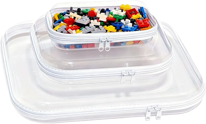 PGAXM 3PCS Clear Hard Plastic Zipper Case, Double Zippers Hard Pouch, Portable Travel Organizer Bin Clear Makeup Bag for Toy Storage, Snack Bag, Cosmetics, Diaper Bag, Toiletry Bag (1L+1M+1S)