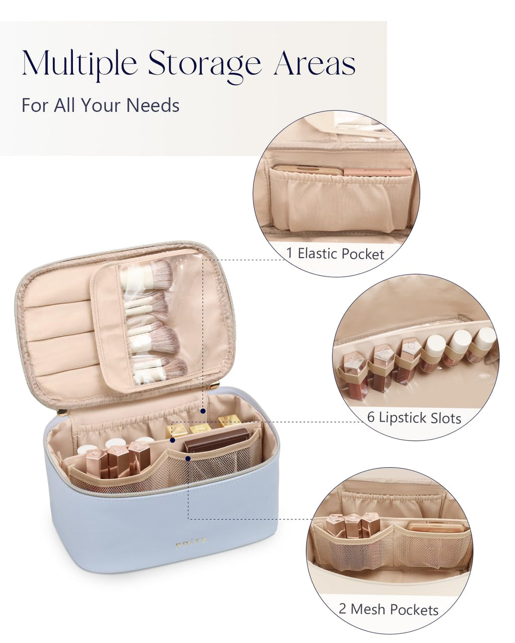 Prite Makeup Bag Travel Cosmetic Case, Women Toiletry bag Organizer, Blue