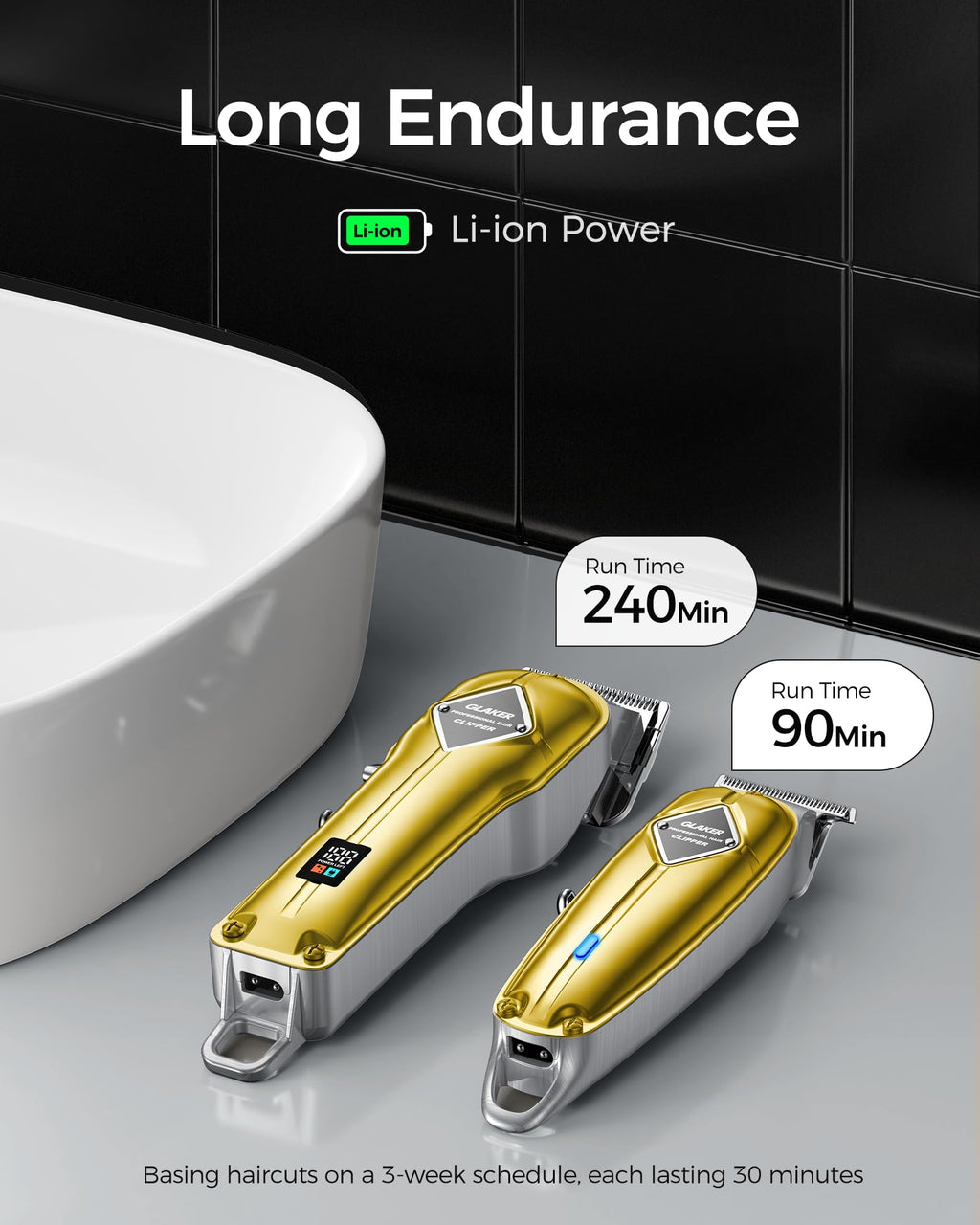GLAKER Hair Clippers for Men Professional - Cordless Clippers and Trimmers Set, Complete Barber Kit for Hair Trimming & Beard Grooming, Mens Haircutting Kits for Blending & Fade Cuts (Gold)