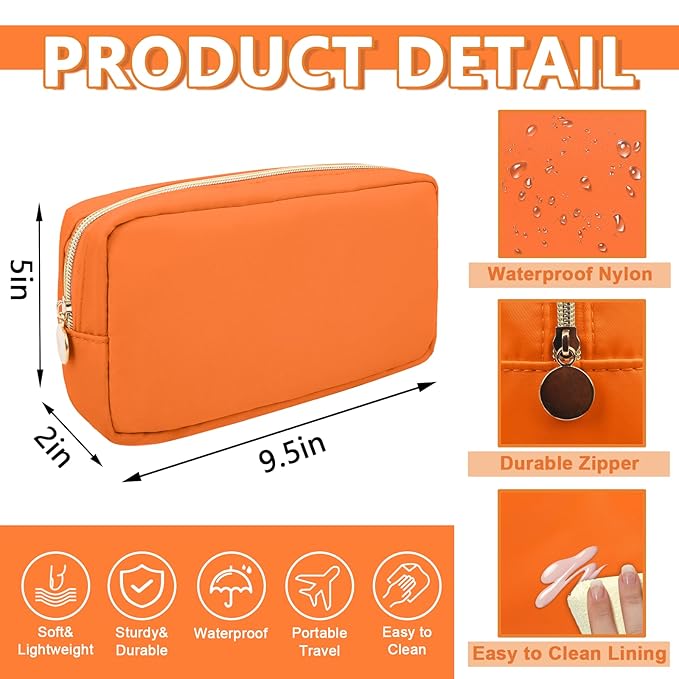 UIXIZQ Small Makeup Bag Pouch for Purse, Nylon Travel Toiletry Storage Bag Cute Preppy Cosmetic Bag for Women Girls, Waterproof Makeup Organizer Bag Pouch Skincare Bag Purse with Zipper (Small-Peach)