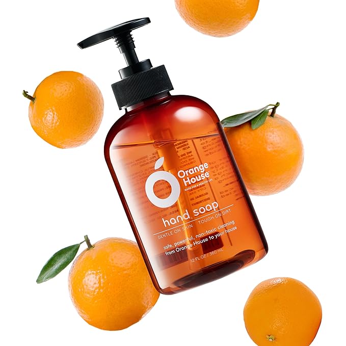 ORANGE HOUSE Natural Liquid Hand Soap, Cold-Pressed Orange Oil, 12 Fl Oz