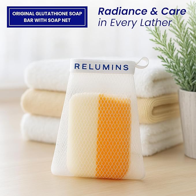 Relumins Glutathione + Kojic Acid Soap Bars Whitening and Darkspot Corrector - Deep Cleansing & Hydrating Soap for Refreshed Skin Perfect - Gentle Exfoliating Formula - 135g with net