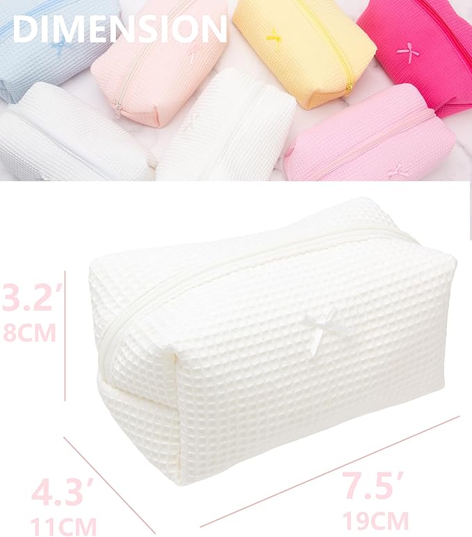 PAZIMIIK Cozy Makeup Bag for Women,Zipper Cosmetic Pouch,Waffle Cream White