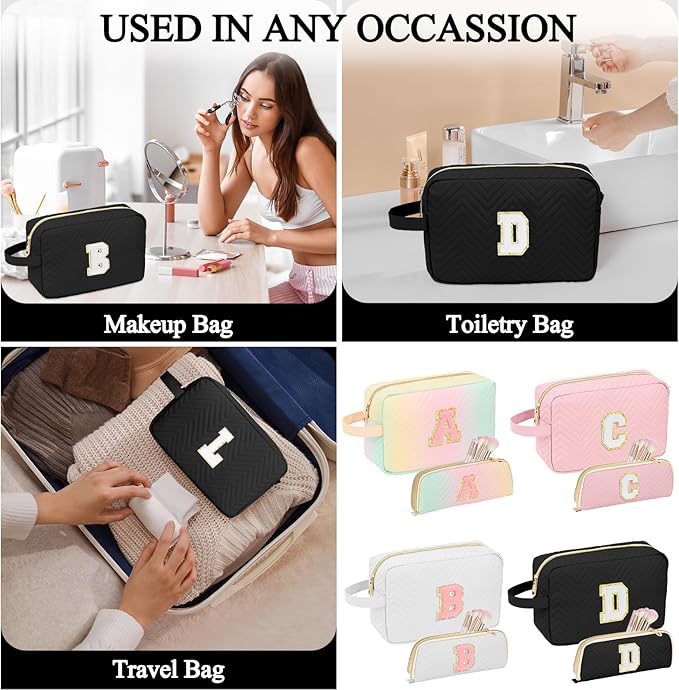 Sernaxi Personalized Initial Makeup Bag Waterproof Leather Cosmetic Bag Travel Toiletry Bag, Valentine’s Day Gift Makeup Organizer Case & Makeup Pouch for Women Teen Girls Mom Girlfriend Wife