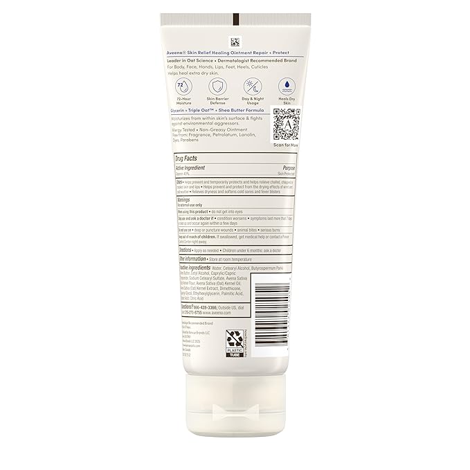 Aveeno Skin Relief Healing Ointment, for Extra Dry, Cracked & Sensitive Skin, 72-Hour Protectant with Triple Oat, Shea Butter & Glycerin, Fragrance-Free for Body, Face, Hands, Lips 7.2 oz