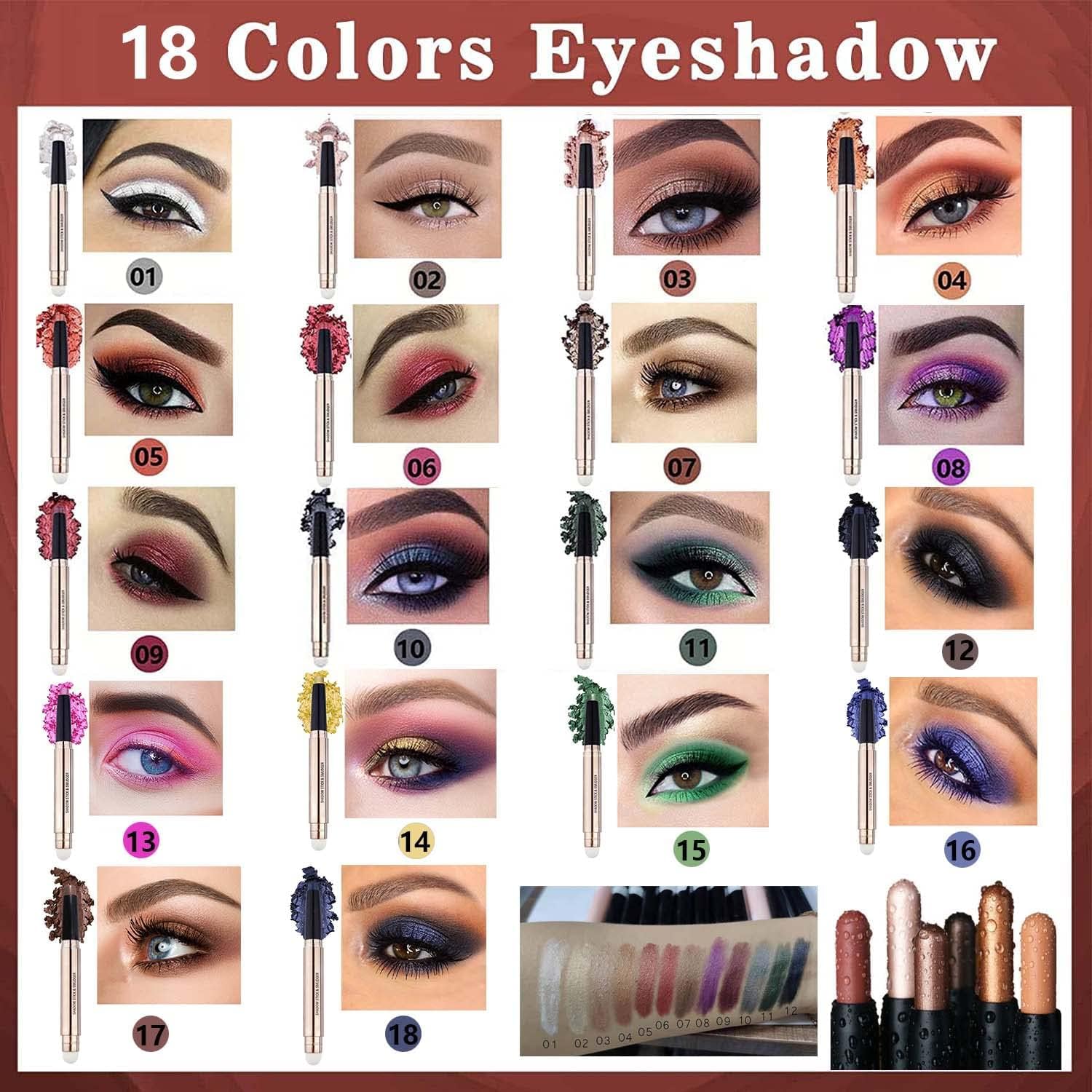 Daeuwiutr Black Eyeshadow Stick Eye Makeup Cream Shimmer Smooth Glitter Hypoallergenic Single Crayon Waterproof Long Lasting Eye Shadow Pencil Multi-Dimensional Eyes Look Pen(Dark Blue Black#12)
