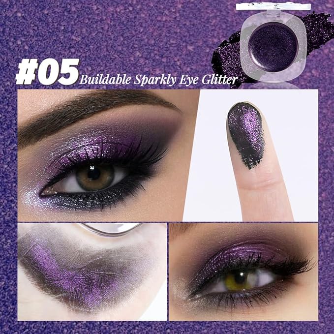 FeiCuiYun Dark Purple Cream Glitter Shimmer Metallic Eyeshadow Palette Makeup Halloween Birthday Party Wear, Natural Single Mini Instant Holographic Eyeshadow For Women, Sombras Crema Para Ojos