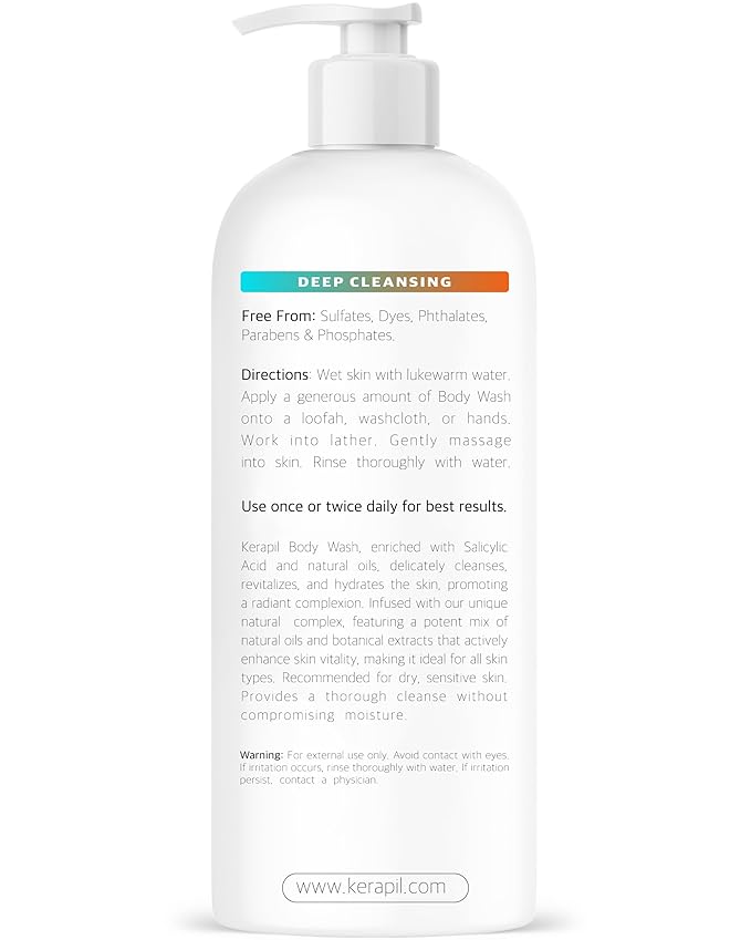 KERAPIL Exfoliating Body Wash with Salicylic Acid, Unscented, 16 fl oz