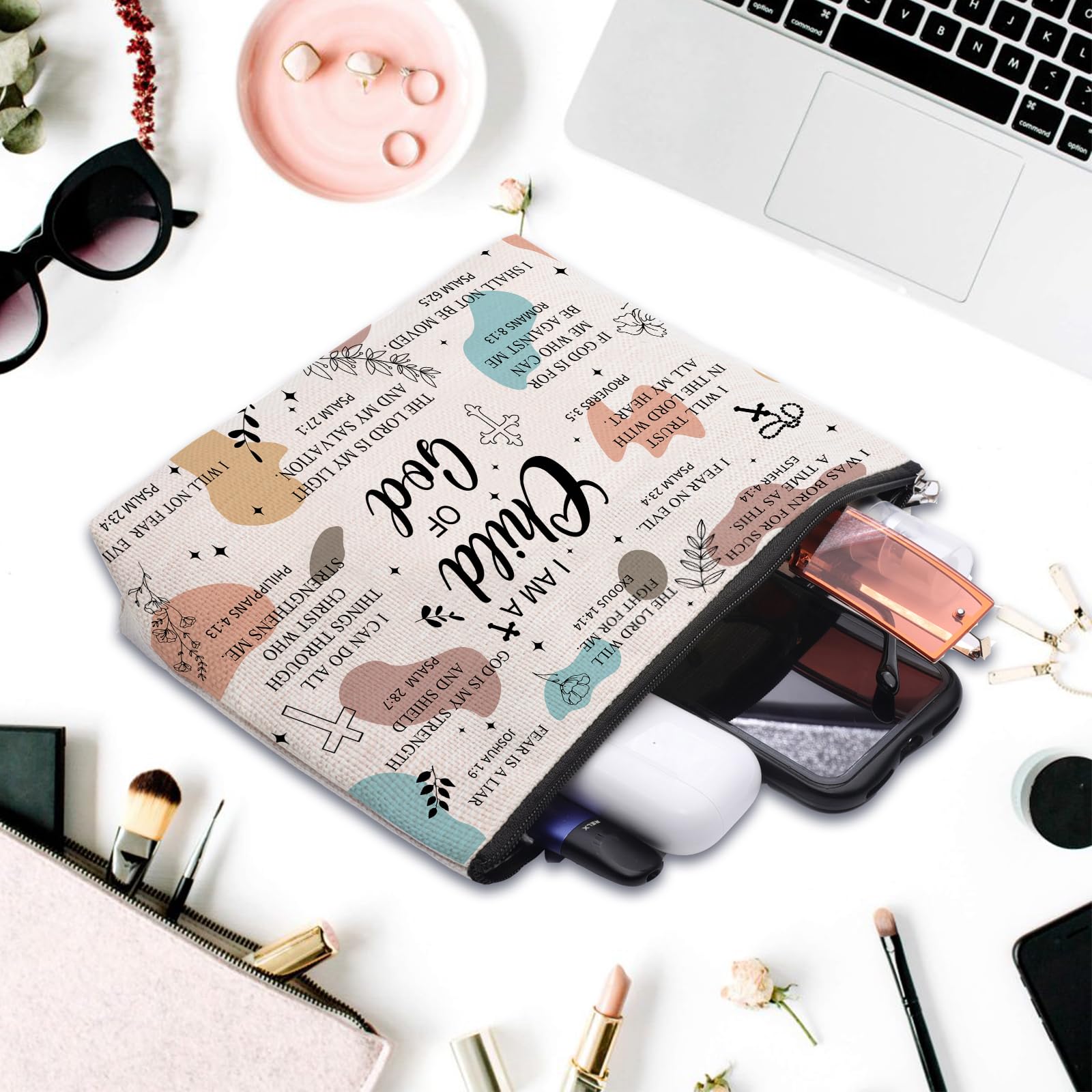 Christian Gifts for Women Makeup Bag, I am a Child of God Religious Goddaughter Gifts, First Communion Gifts, Faith Based Gifts, Baptism Bible Verses Encouraging Makeup Cosmetic Bag Pouch…