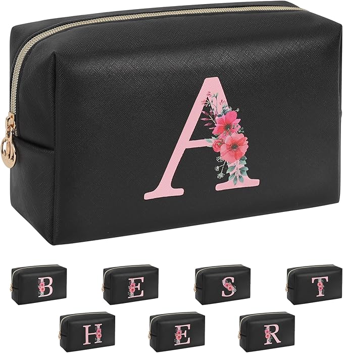 Initial Makeup Bag for Women, Travel Makeup Bag Small Cosmetic Bag, Birthday Gifts for Girls and Women, Teen Girls Gifts Trendy Stuff, Personalized Gifts for Grandkids Teacher Friends Bride Bridesmaid