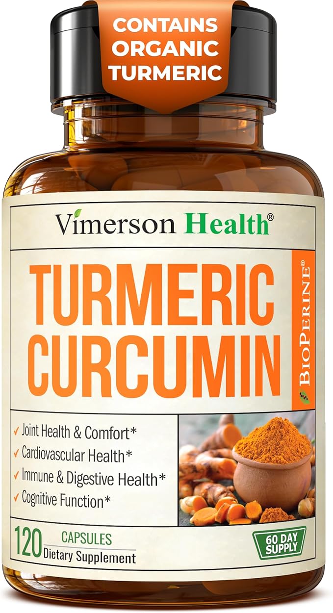 Turmeric Curcumin Supplement – 1200mg Organic Turmeric Curcumin with Black Pepper Extract for Max Absorption – Digestive & Joint Supplements for Men & Women w. Tumeric Extract & Bioperine – 120 Caps
