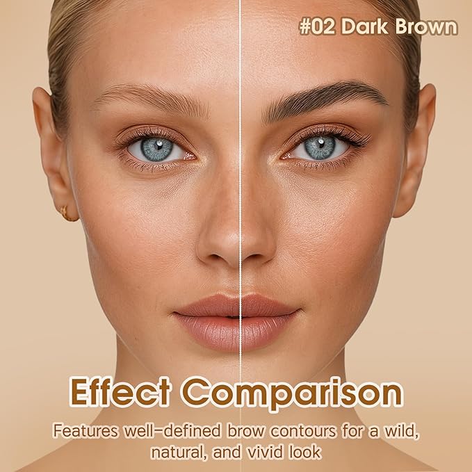 UCANBEMAKEUP Microblading Brow-Fection Brow Eyebrow Pencil – Angled Brush Tip, Wild Natural Hair-Like Strokes, Patented Design, Long-Lasting & Smudge-Proof, for Beginners & Pros(02 Dark Brown）