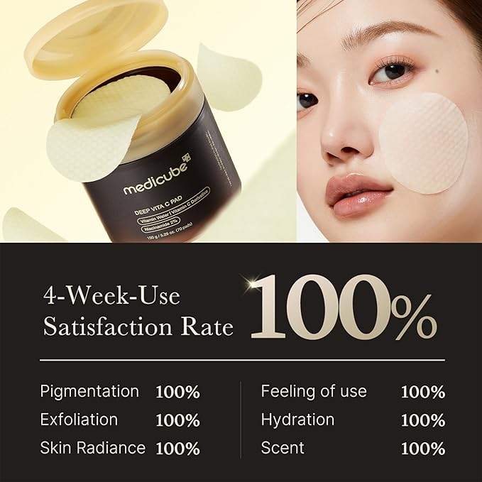 medicube Toner Pads Deep Vita C Facial Toner Pad for Uneven Skin Tone & Texture | Vitamin Water and 3 Types of Vitamin, Deeply Hydrating & Resurfacing Pad | Korean Skin Care, 70 Pads (1 Pack)