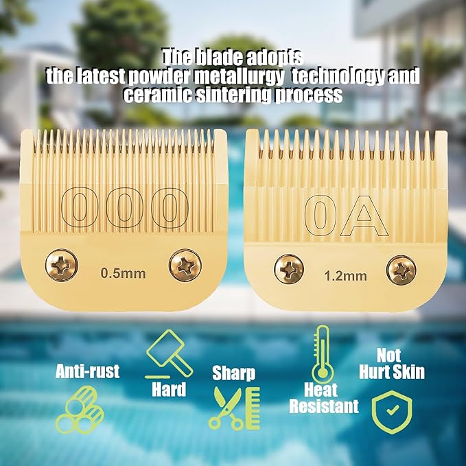 Professional Detachable Replacement Ceramic Blades Set,Cut Length,Compatible with Andis AGC,BDC,BGC,MBG Series/Oster Classic 76/Star-Teq/Power-Teq/A5 Clipper (0.5mm-9.5mm 5 PACK) Golden