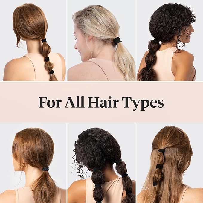 Kitsch Elastic Hair Ties No Damage | Stretchable Hair Bands - Black, 20pcs