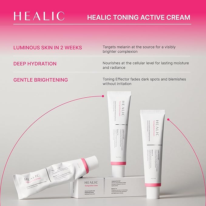 HEALIC Toning Active Cream, Brightening Face Moisturizer with Niacinamide & Hyaluronic Acid, Hydrating & Soothing Facial Cream, Gentle for Sensitive Skin, Korean Skin Care, 60g/2.12oz