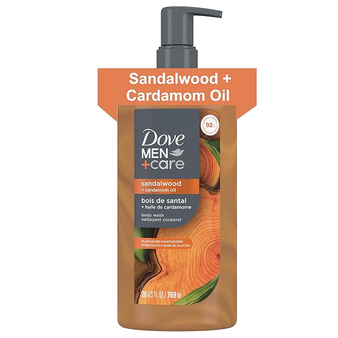 DOVE MEN Moisturizing Body Wash for Men, Sandalwood + Cardamom Oil, 26oz