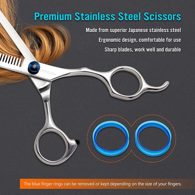 COOLALA Stainless Steel Hair Cutting Scissors Thinning Shears 6.5 Inch Professional Salon Barber Haircut Scissors Family Use for Man Woman Adults Kids