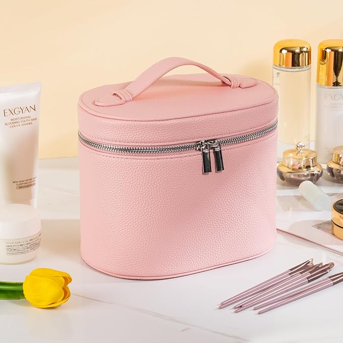 UUYUUY Makeup Bag Vanity Case Cosmetic Bag with Removable Divider Travel Toiletry Bag for Women Portable Make up Box Organizer, Pink