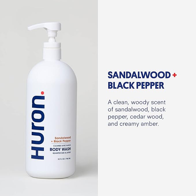 Huron Body Wash: Sandalwood + Amber Scent, Non-Toxic & Hydrating; 30.3oz