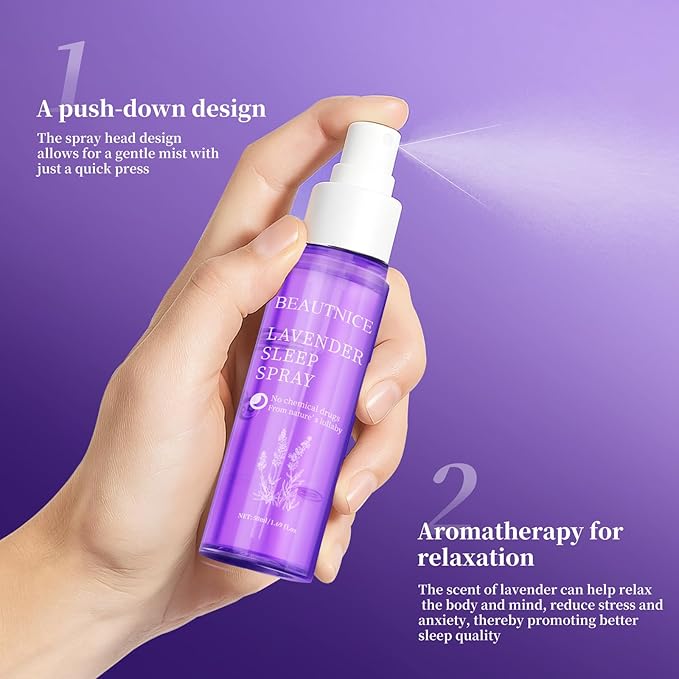 BEAUTNICE Lavender Restful Sleep Spray - Natural Chemical-Free Sleep Aid with Lavandula Angustifolia Flower Water | 50ml Calming Pillow Mist for Relaxation & Better Sleep