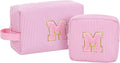 MONSTINA Valentine's Gifts for Mom, Personalized Initial Makeup Bag Cosmetic Bags for Women Cute|Makeup Pouch Birthday Gifts for Mother,Birthday Gift for Her Cute Toiletry Bag,Pink M