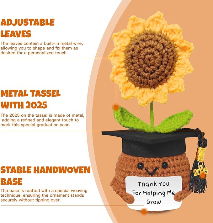 Teacher Appreciation Gifts, Handmade Crochet Sunflower Teacher Gifts, Thank You for Helping Me Grow, Daycare Teacher Appreciation Gifts for Women Men, End of Year Graduation Teacher Gifts (1)