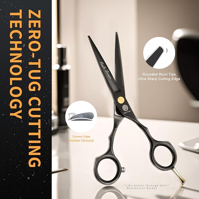 Purple Dragon 5.5 inch Hair Cutting Scissors Set with Razor - Black