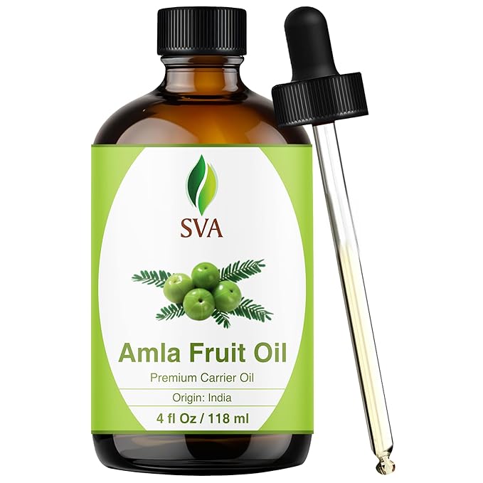 SVA Amla Oil 4oz (118ml) Premium Carrier Oil with Dropper for Hair Care, Hair Oiling, Scalp Massage, & Skin Care