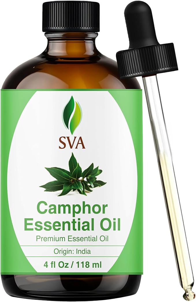 SVA Camphor Essential Oil, Glass Bottle with Dropper, 4 Fl Oz (118 ml)