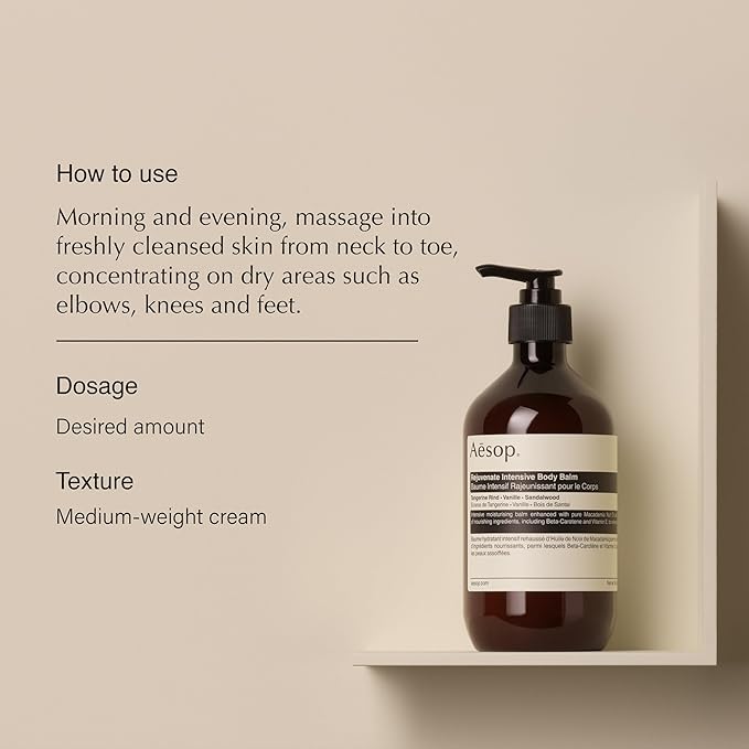 Aesop Rejuvenate Intensive Body Balm | Deeply Hydrate with Macadamia Nut Oil & Aloe Vera | Citrus, Vanilla, Woody Scent | 500 mL / 16.9 fl oz