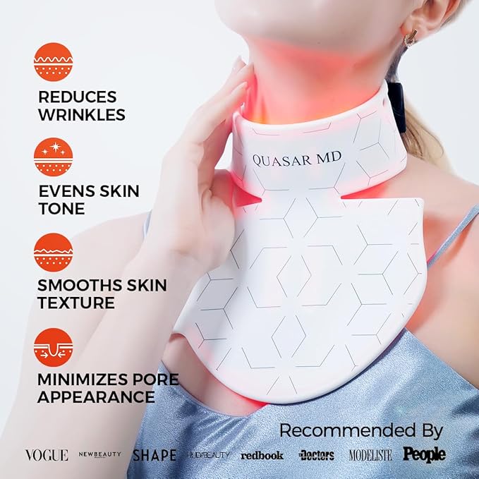 Quasar MD Neck & Décolleté Firming Beauty Device – LED Light Therapy Skin Tone and Texture Enhancement, 630nm and 830nm Dual Wavelengths Emission LED Device, Liquid Silicone