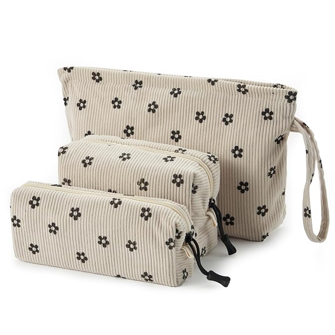 ZOEMTIU Small Cosmetic Bag set for Women Corduroy Makeup Bag with Interior Pocketes Cute Corduroy Makeup Pouches Women Small Toiletry Bag