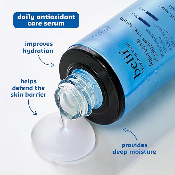 belif Aqua Bomb Hyalucid™ 11% Plumping Serum – Deep Hydration with 5 Types of Hyaluronic Acid, Aloe Vera & Moisture-Binders, Lightweight Skin Booster, Korean Skincare (0.5 fl.oz.)
