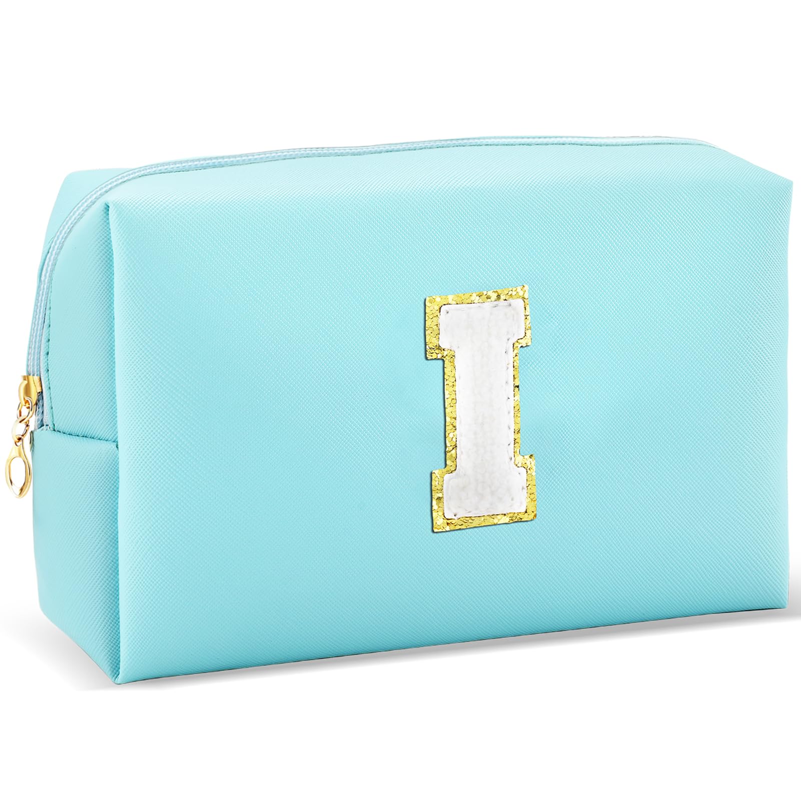 URSKYTOUS Gifts for Girls Initial Makeup Bag Personalized Cosmetic Bag with Zipper Cute Travel Toiletry Bag Waterproof PU Preppy Makeup Pouch Birthday Gift for Teen Girls Women(Blue I)