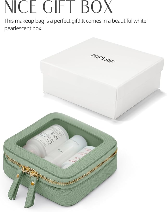 Popvibe Small Clear Makeup Bag for Purse, Travel Cosmetic Case Green, Mini