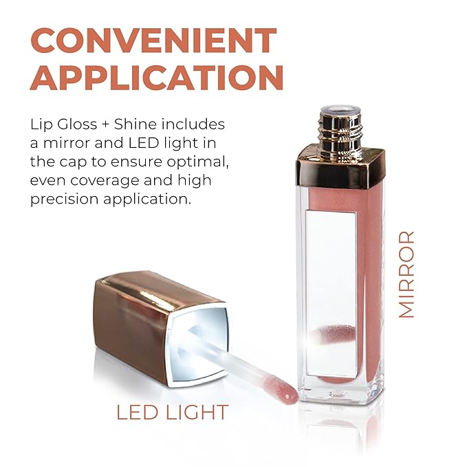 Beauty For Real Lip Gloss + Shine, Turned On - Neutral Rose - Non-Sticky Plumping & Hydrating Gloss - Light & Mirror In Cap - Contains Marine Collagen - 0.15 fl oz
